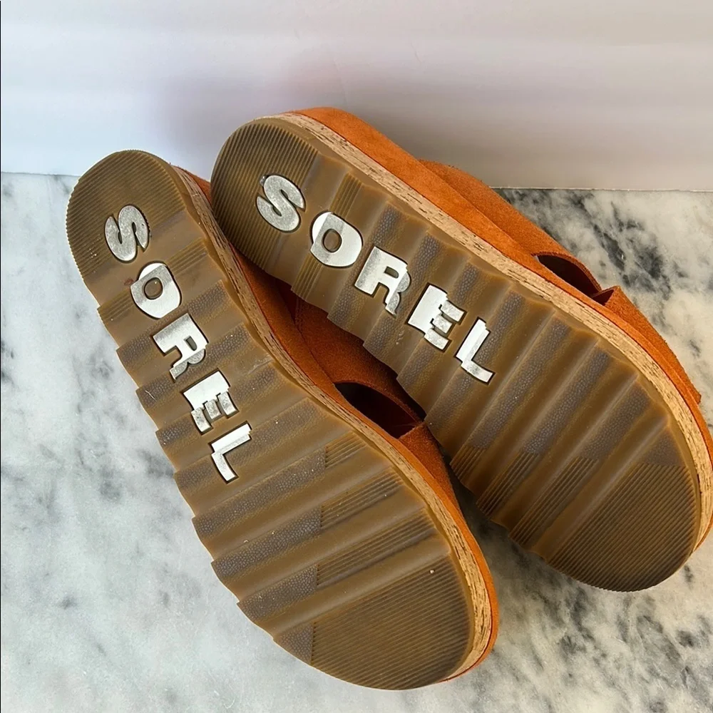 SOREL Sandal Cameron Flatform Mule Suede Orange | 12 - Picture 4 of 5